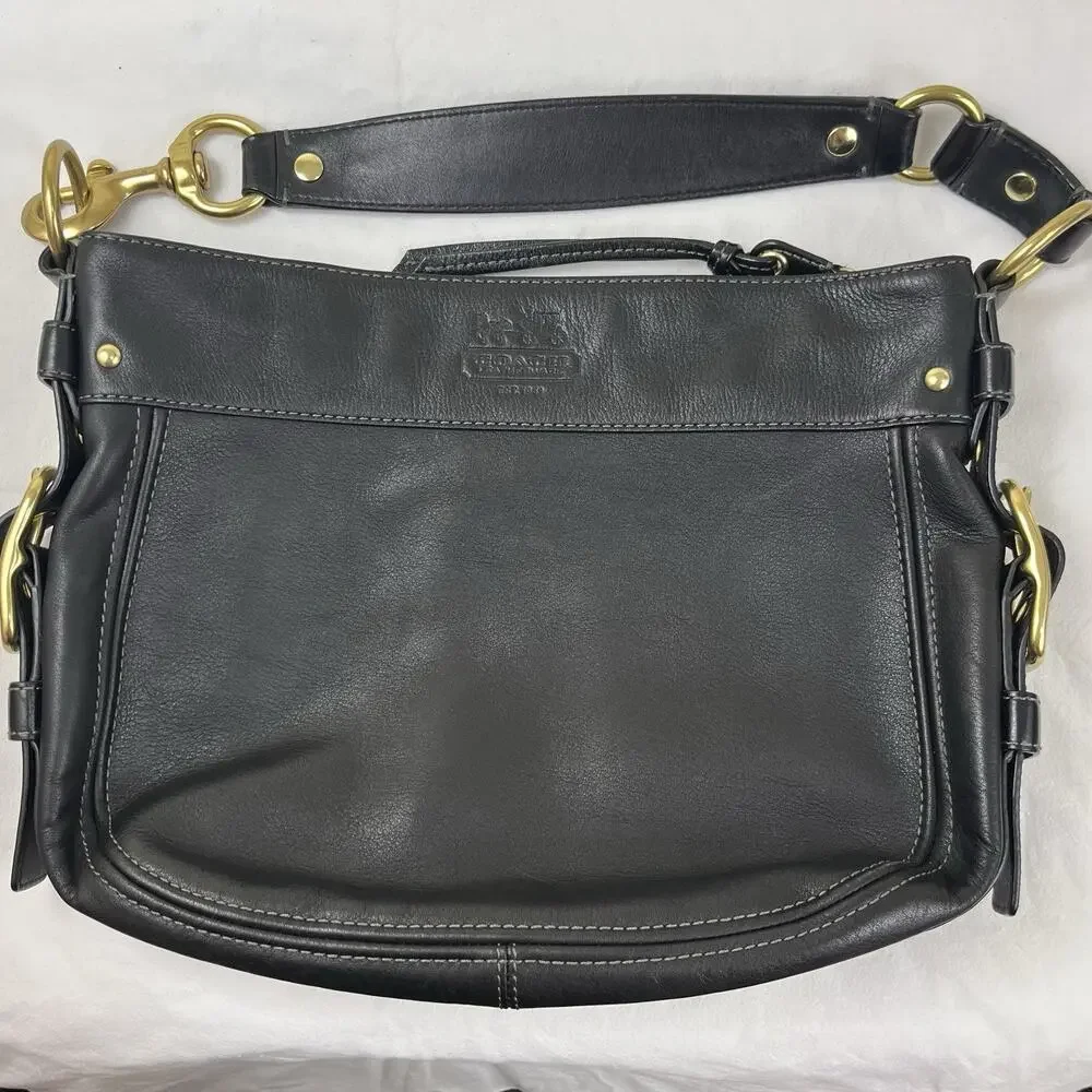 Coach Legacy Zoe Leather Hobo Shoulder Bag Black Style 12671 Brass Dust Bag